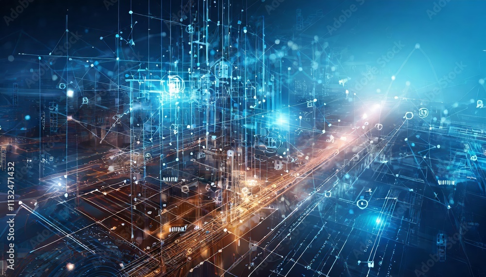 Poster exploring the future of connectivity an abstract background representing technology, network, and in