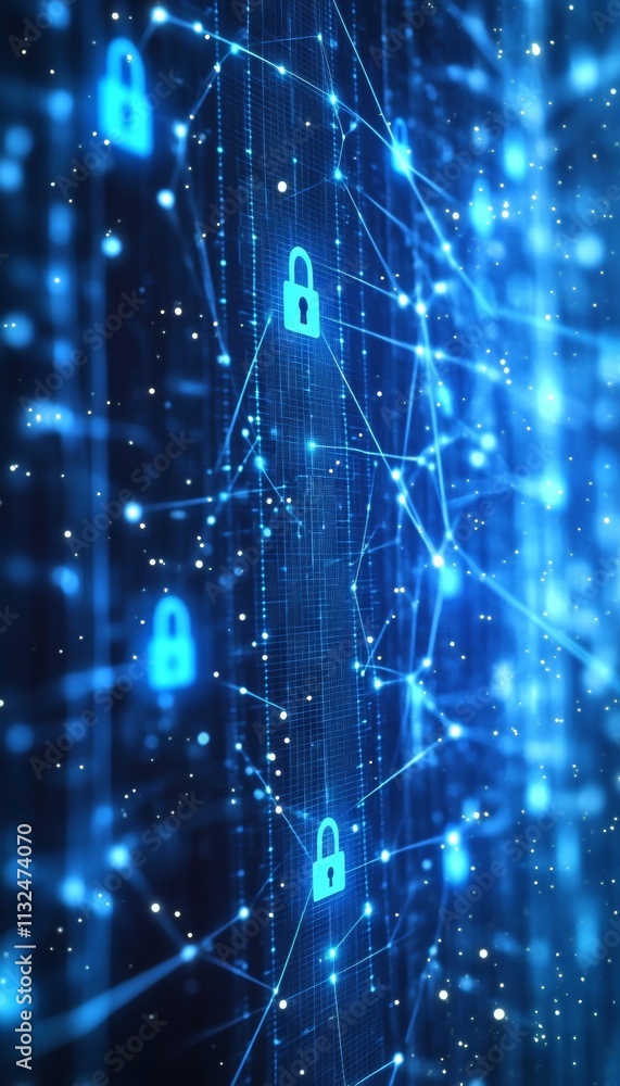 Aufkleber cybersecurity network with digital padlocks representing data protection and online access
