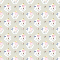 Seamless pattern with cute hens.vector chickens background 