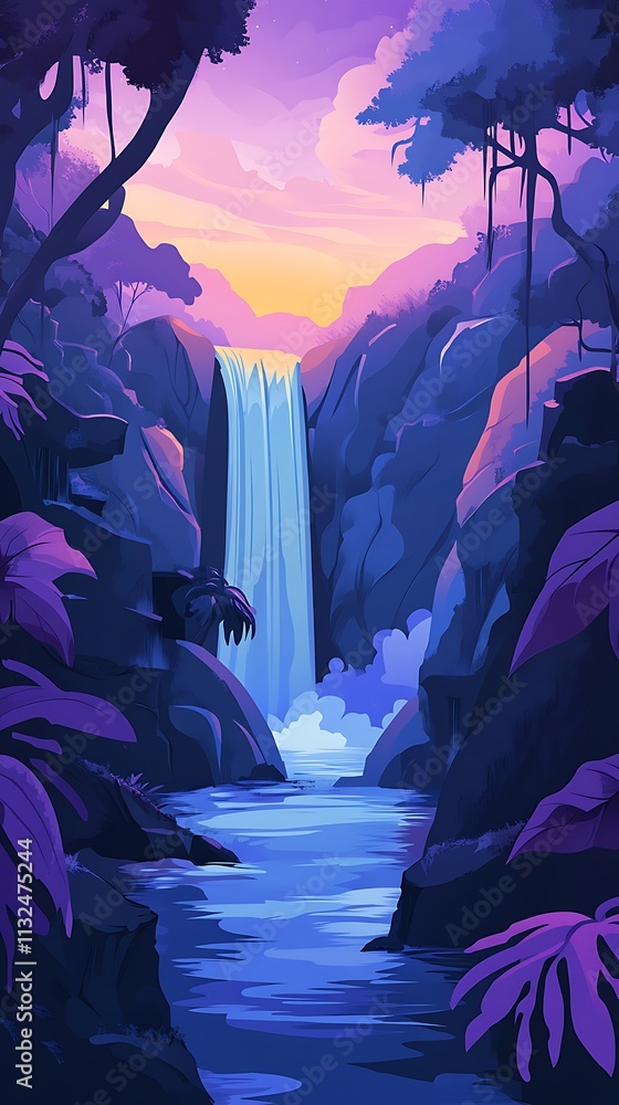 Poster pop art waterfall design cubism colorful pattern image