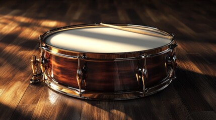 Obraz premium Snare Drum on Wooden Floor: A Musical Still Life