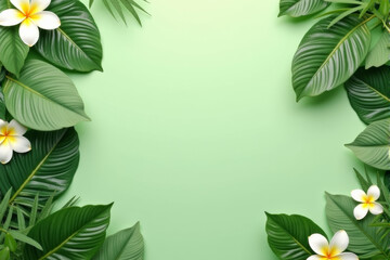 Fototapeta premium A nature-inspired wellness background with calming greenery, soft sunlight filtering through leaves, and a tranquil yoga setting..