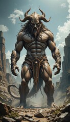 features a massive, muscular mythical creature from Greek and Roman mythology, exuding power and dominance.