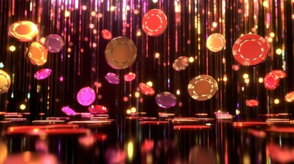 Obraz premium Vibrant Casino Chips Raining Down in a Sparkling Display