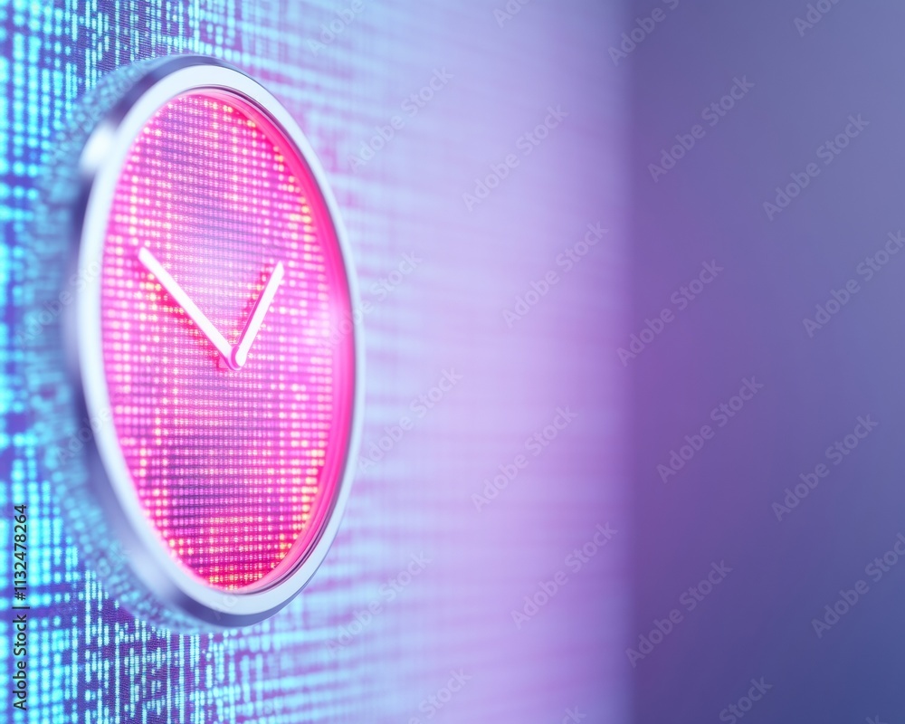 Aufkleber futuristic digital timepiece with neon glow displaying cryptocurrency prices