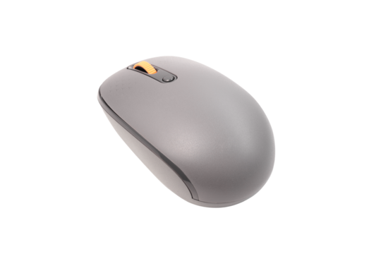 Grey wireless computer mouse isolated on a transparent background