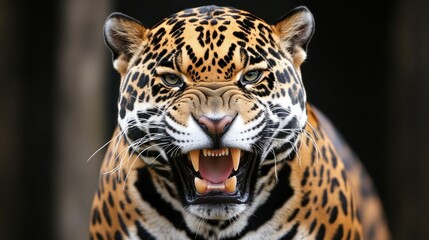 Obraz premium Majestic Jaguar: A Close-Up Portrait of a Roaring Big Cat