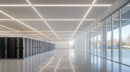 Fototapeta premium Modern Data Center Interior: Sleek Architecture and Advanced Technology