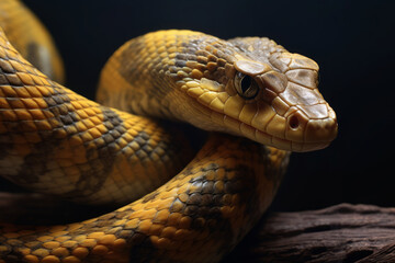 Fototapeta premium Golden yellow Python the snake on black background.