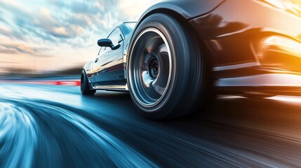 Fast Car Speed Blur Race Track Sunset