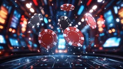 Fototapeta premium Casino Chips in Motion: A Digital Gambling Experience