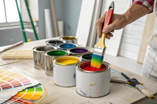 hand dip paint brush with color wheel for mixing