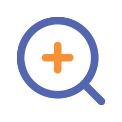 Obraz premium A simple graphic depicting a magnifying glass containing a plus symbol likely representing search or addition.