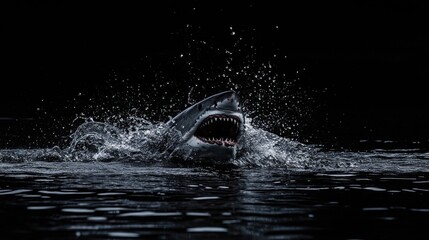Fototapeta premium Great White Shark Emerging from the Deep: A Dramatic Underwater Encounter