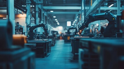 Fototapeta premium Industrial Automation: Robotic Arms in a Modern Factory