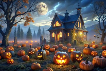 Obraz premium a house with a house on the front and a pumpkin on the front