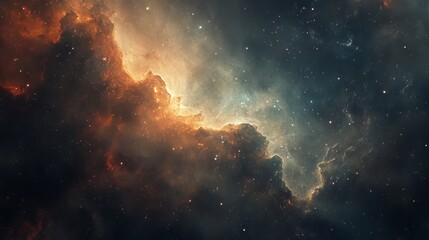 Fototapeta premium Stunning multi-colored nebula in the vastness of outer space, featuring twinkling stars and dynamic interstellar cloud formations