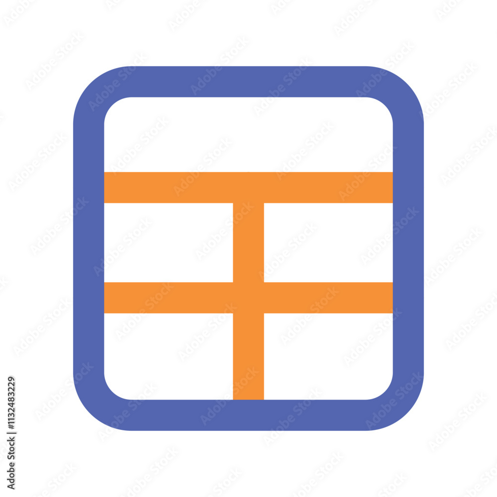 Poster a digitally created abstract image featuring a bold orange cross inside a blue square frame.