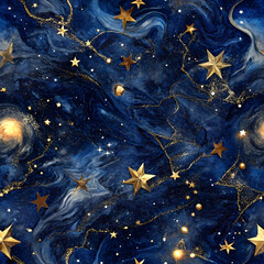 Fototapeta premium Seamless Midnight Blue Marble with Starlit Metallic Accents. Midnight Blue Marble with Starlit and Metallic Details