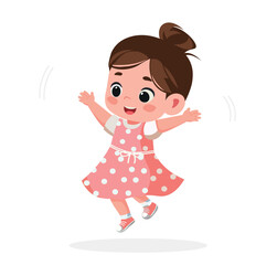 cute little kid girl jump and feel happy