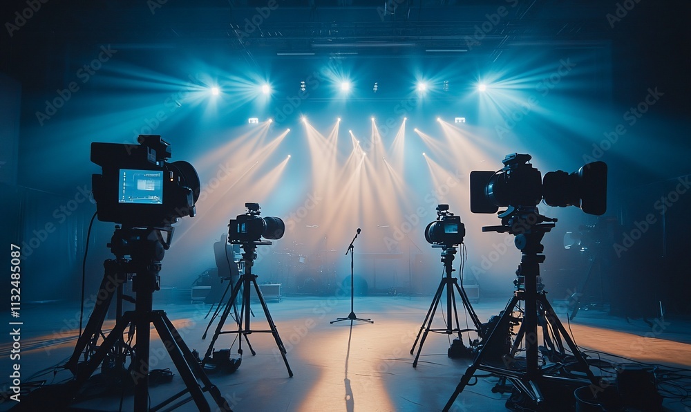 Aufkleber A stage setup with cameras and a microphone, ready for a performance.