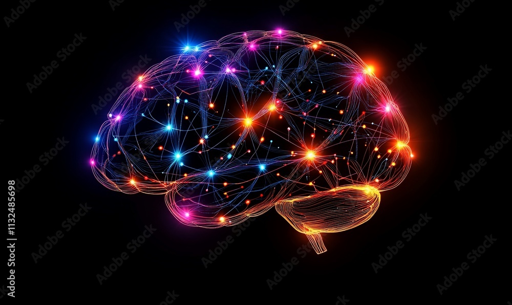 Aufkleber a stylized representation of a brain with colorful neural connections.