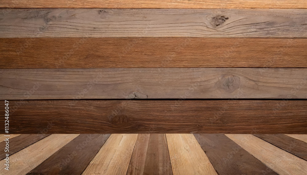 Poster top view of wood texture background with ample empty space for product display, ideal for creative p