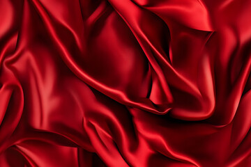 Obraz premium Red silk satin background. Beautiful soft wavy folds on smooth shiny fabric. Anniversary, Christmas, wedding, valentine, event, celebration concept. Red luxury background with copy space for design.