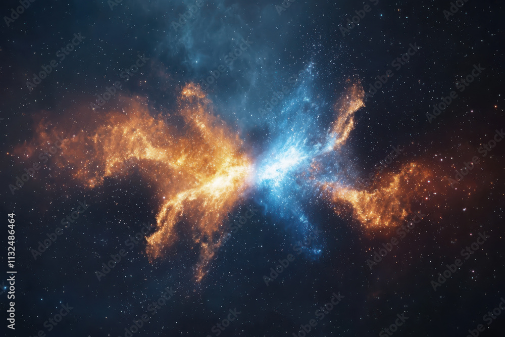 Poster galactic collision simulation two galaxies merging in space dynamic animation cosmic environment 3d 
