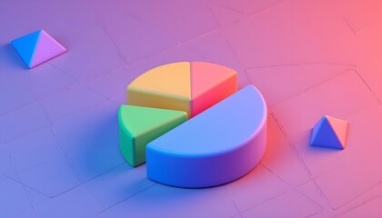 Obraz premium 3D render of a chart icon with a colorful pie chart overlay on a digital grid background that adds depth, emphasizing the three-dimensional aspect create with ai