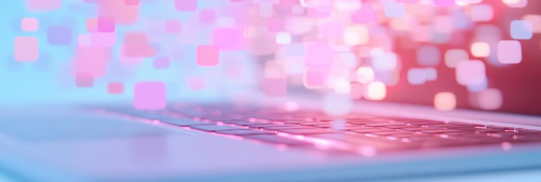 Illuminated Keyboard with Digital Icons A Glitch Aesthetic of Online Communication