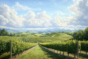Obraz premium Capturing tranquility picturesque vineyard landscape rolling hills nature photography serene environment panoramic view evoking peacefulness