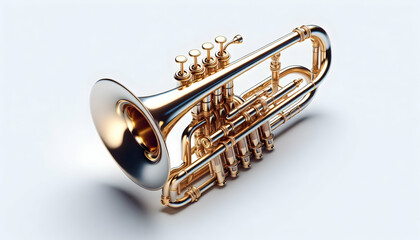 Obraz premium musical instrument A 3D trombone with a slide extended, laid horizontally, isolated on a white background