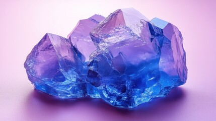 Fototapeta premium Vibrant blue and purple crystal cluster on pink background.