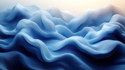 Fototapeta premium Abstract blue fabric waves, flowing textile texture background.