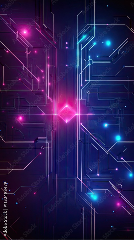 Poster abstract neon circuit board design with glowing lines