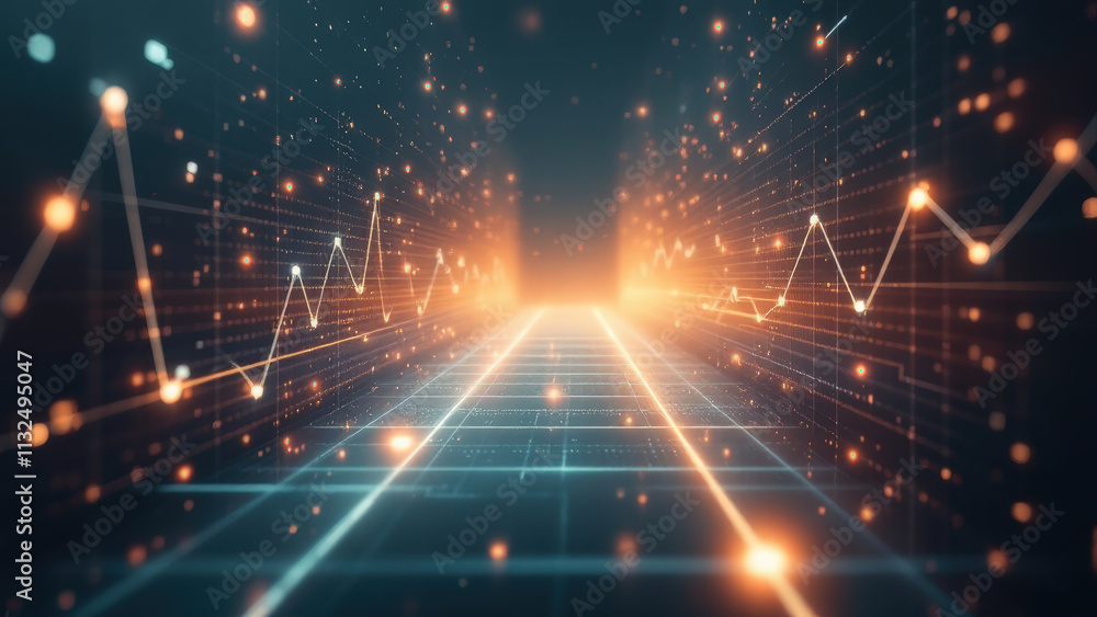 Aufkleber futuristic glowing graph lines on digital grid with abstract light effects