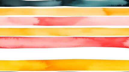 Obraz premium The image contains a series of horizontal watercolor stripes in shades of teal, yellow, pink, and red, layered on a white background.