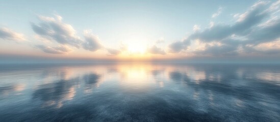 Fototapeta premium Serene sunset reflected on calm water, creating a peaceful and tranquil atmosphere.