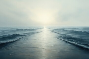 Fototapeta premium Calm ocean waves at sunrise with a path of light.