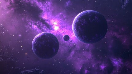 Naklejka premium High-resolution purple galaxy space background featuring vibrant planets and twinkling stars for digital designs and creative projects