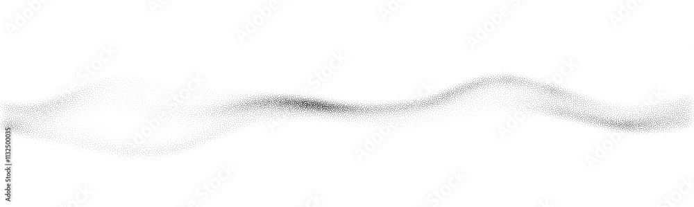 Poster smooth undulating wave created with black dots on a white background. highlights motion, balance, an