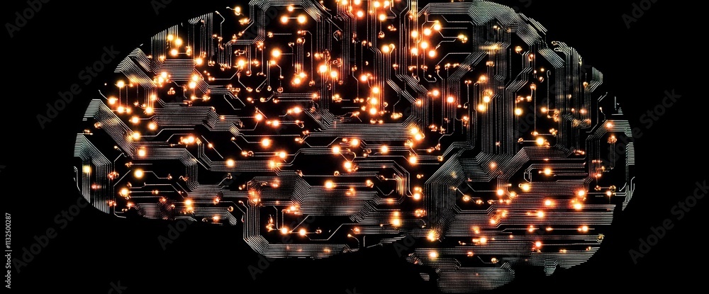 Aufkleber A digital brain composed of circuit patterns and glowing lights.