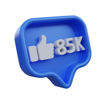 85k like notification 3D Illustration