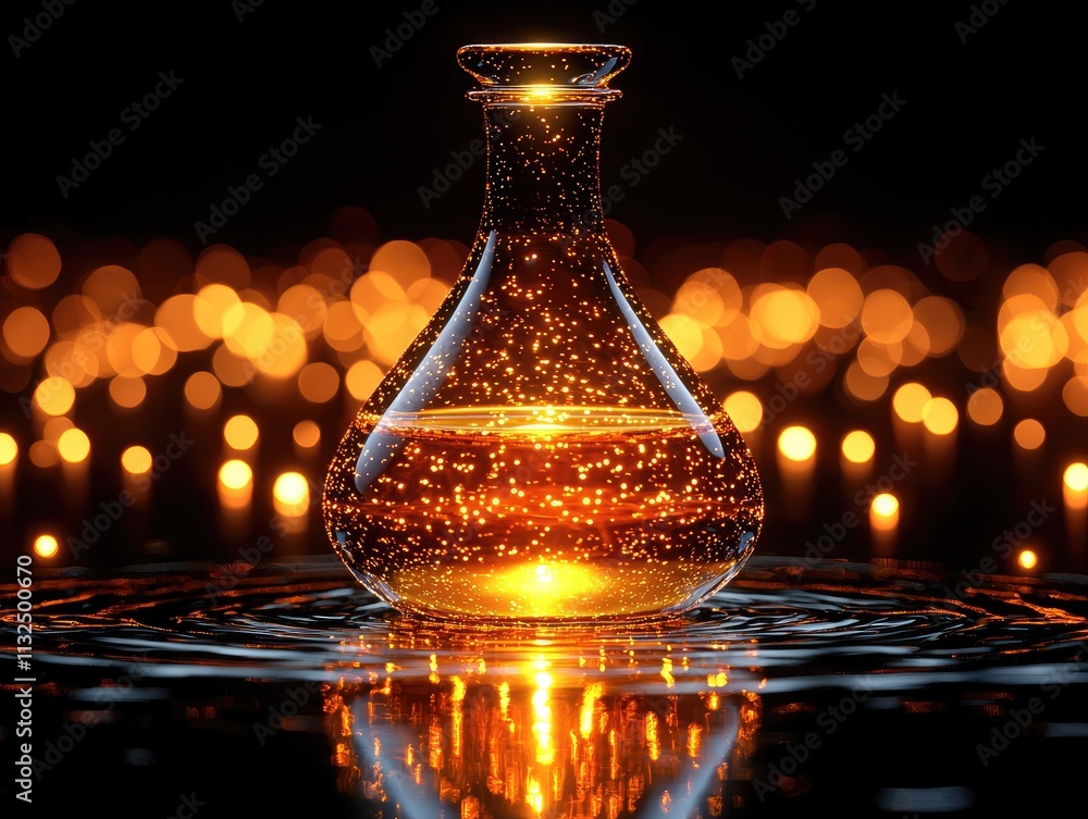 Poster a vibrant oil drop glimmers with luminous reflections, creating an enchanting visual spectacle again
