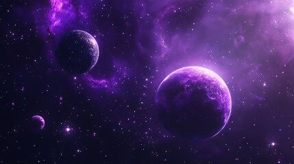 Fototapeta premium High-resolution purple galaxy space background featuring vibrant planets and twinkling stars for digital designs and creative projects