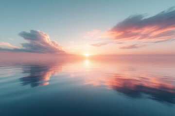 Fototapeta premium Serene sunset over calm ocean, reflecting vibrant colors in the water.
