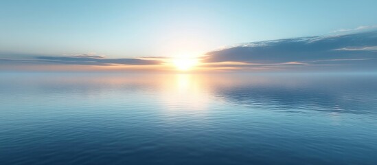 Obraz premium Serene sunset over calm ocean water with soft clouds.