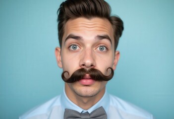 Young Man with Handlebar Mustache and Bow Tie
