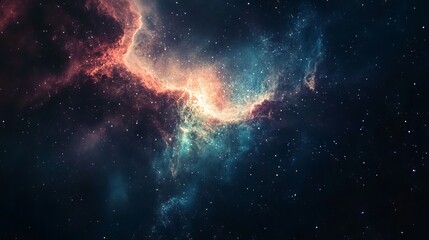 Fototapeta premium Stunning vibrant nebula in the vast depths of deep space surrounded by twinkling stars, colorful cosmic cloud formation, interstellar gas and dust, majestic astronomical phenomenon in outer galaxy